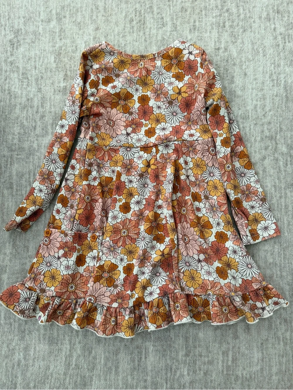 cheeky plum Floral Ruffle-Hem Long Sleeve Dress - Pink & Mustard